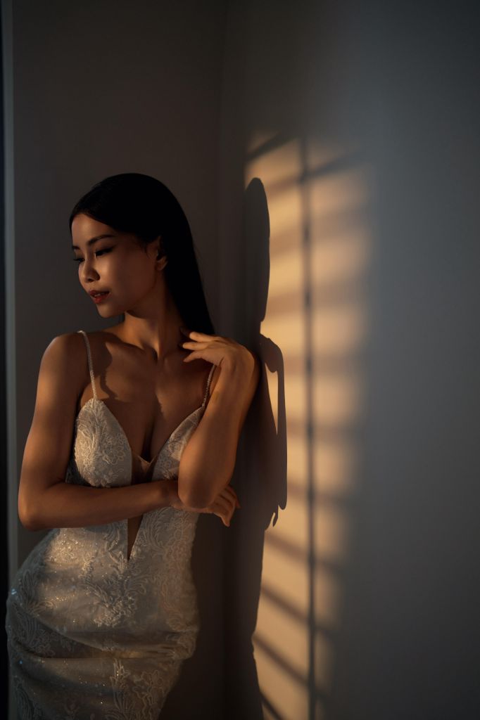 Bridal portrait with dramatic lighting